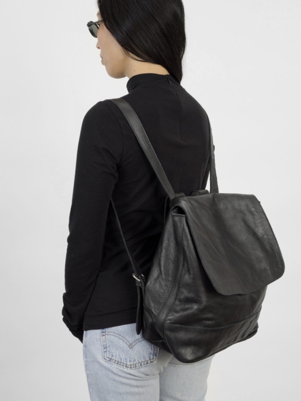 Clyde Black Leather Backpack